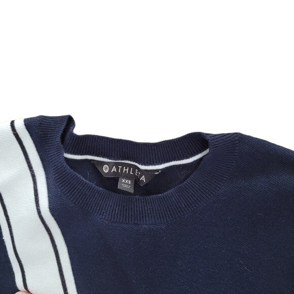 Athleta Navy Blue Streetwise Sweater Stripe Long Sleeve Thumbholes - Picture 4 of 4